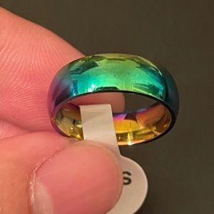 6mm rainbow stainless steel ring size 6